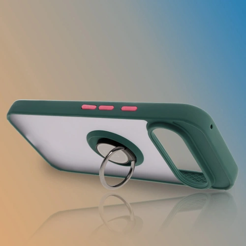 Etui z uchwytem na palec Bizon Case Hybrid Ring do Google Pixel 9 / 9 Pro przydymione z ciemnozieloną ramką