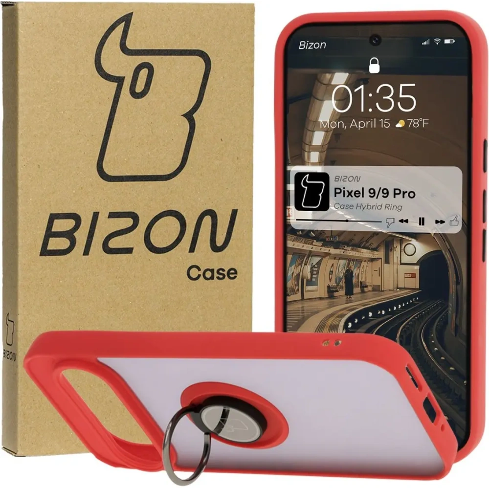 Hurtownia GSM - Bizon Case Hybrid Ring Google Pixel 9 / 9 Pro fumuriu cu un cadru roșu - BIZ7055 - {ean13} - Hurt