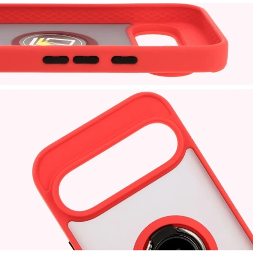 Etui z uchwytem na palec Bizon Case Hybrid Ring do Google Pixel 9 / 9 Pro przydymione z czerwoną ramką