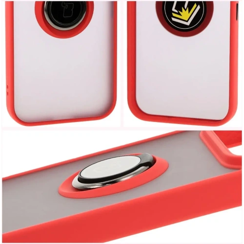 Etui z uchwytem na palec Bizon Case Hybrid Ring do Google Pixel 9 / 9 Pro przydymione z czerwoną ramką