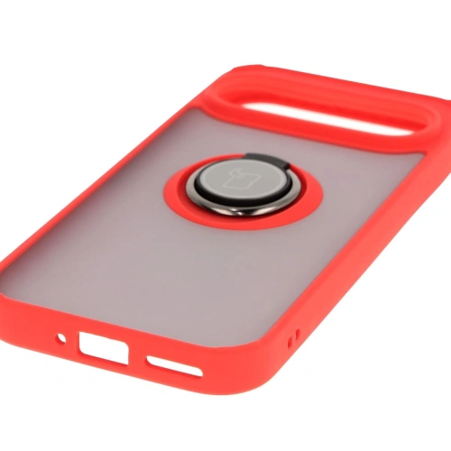 Etui z uchwytem na palec Bizon Case Hybrid Ring do Google Pixel 9 / 9 Pro przydymione z czerwoną ramką