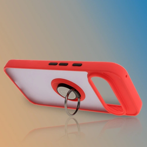 Etui z uchwytem na palec Bizon Case Hybrid Ring do Google Pixel 9 / 9 Pro przydymione z czerwoną ramką