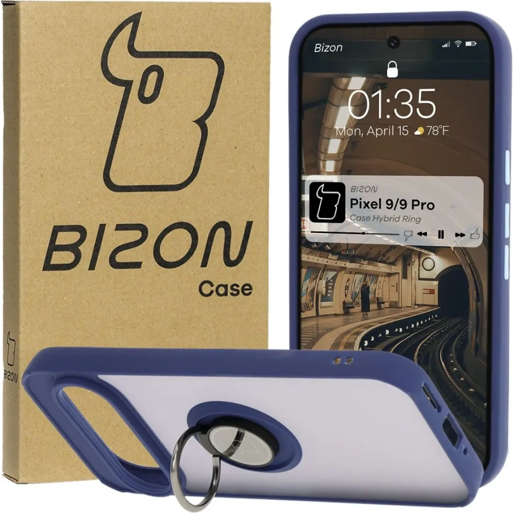 Hurtownia GSM - Bizon Case Hybrid Ring Google Pixel 9 / 9 Pro füstös színben, tengerészkék kerettel - BIZ7056 - {ean13} - Hurt