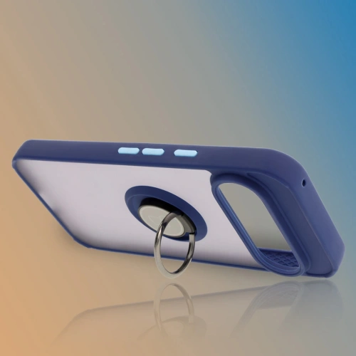 Etui z uchwytem na palec Bizon Case Hybrid Ring do Google Pixel 9 / 9 Pro przydymione z granatową ramką