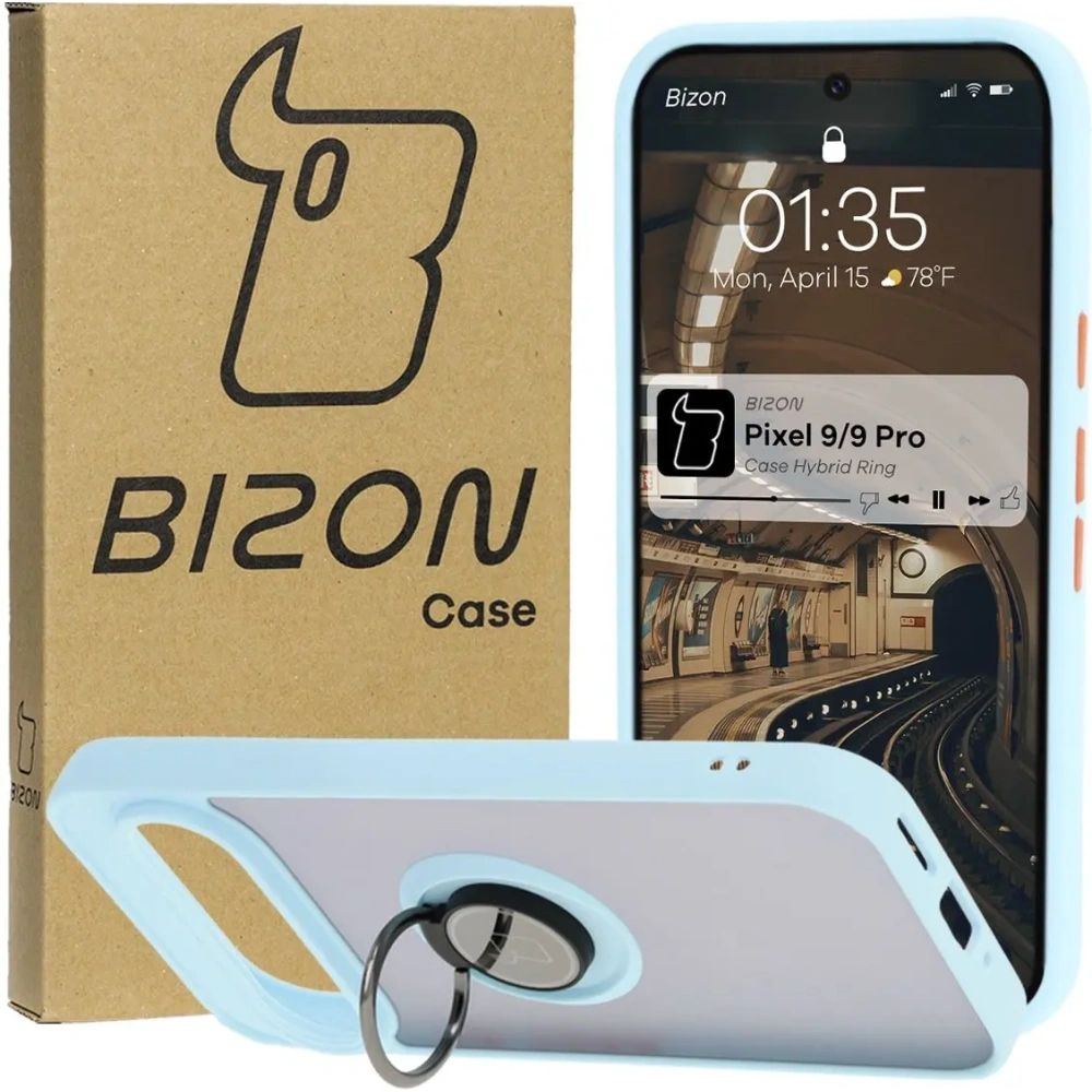 Hurtownia GSM - Bizon Case Hybrid Ring Google Pixel 9 / 9 Pro fumuriu cu un cadru albastru deschis - BIZ7057 - {ean13} - Hurt