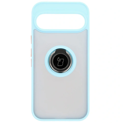 Etui z uchwytem na palec Bizon Case Hybrid Ring do Google Pixel 9 / 9 Pro przydymione z jasnoniebieską ramką