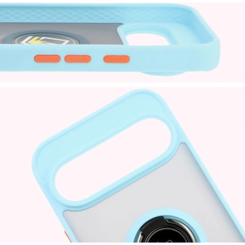 Etui z uchwytem na palec Bizon Case Hybrid Ring do Google Pixel 9 / 9 Pro przydymione z jasnoniebieską ramką