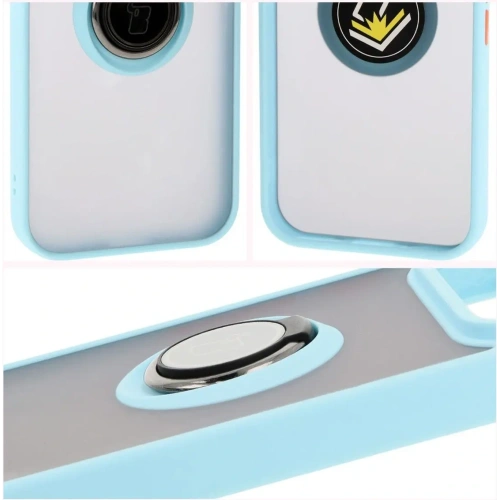 Etui z uchwytem na palec Bizon Case Hybrid Ring do Google Pixel 9 / 9 Pro przydymione z jasnoniebieską ramką