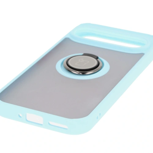 Etui z uchwytem na palec Bizon Case Hybrid Ring do Google Pixel 9 / 9 Pro przydymione z jasnoniebieską ramką