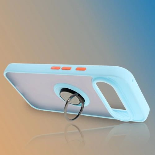 Etui z uchwytem na palec Bizon Case Hybrid Ring do Google Pixel 9 / 9 Pro przydymione z jasnoniebieską ramką