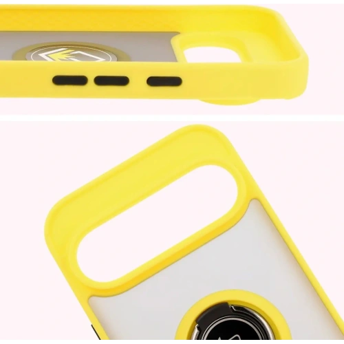 Etui z uchwytem na palec Bizon Case Hybrid Ring do Google Pixel 9 / 9 Pro przydymione z żółtą ramką