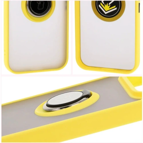 Etui z uchwytem na palec Bizon Case Hybrid Ring do Google Pixel 9 / 9 Pro przydymione z żółtą ramką