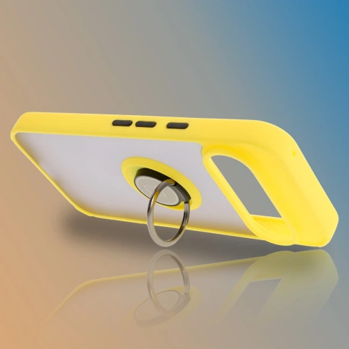 Etui z uchwytem na palec Bizon Case Hybrid Ring do Google Pixel 9 / 9 Pro przydymione z żółtą ramką