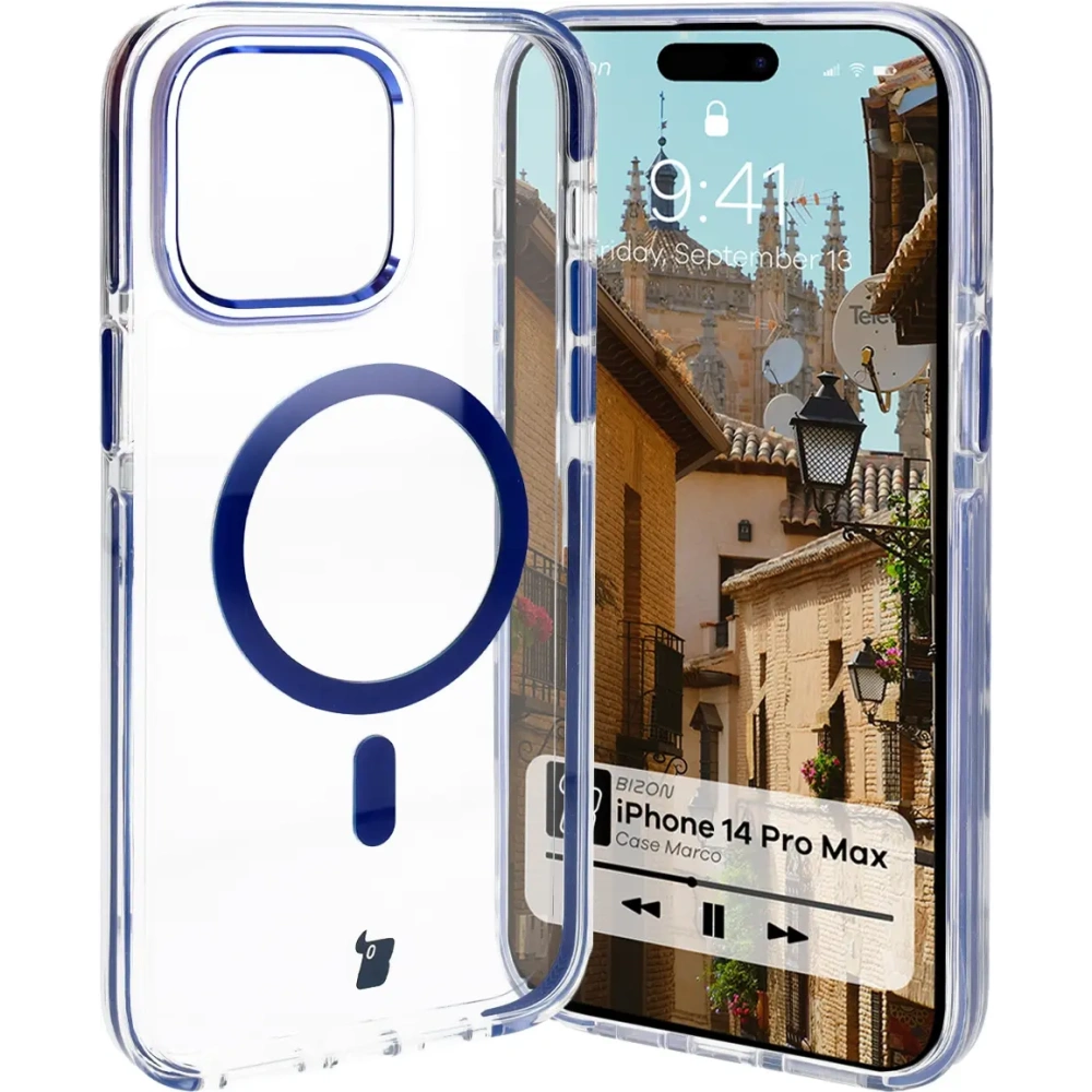 Hurtownia GSM - Bizon Case Marco Apple iPhone 14 Pro Max klar mit blauem Rahmen - BIZ7074 - {ean13} - Hurt
