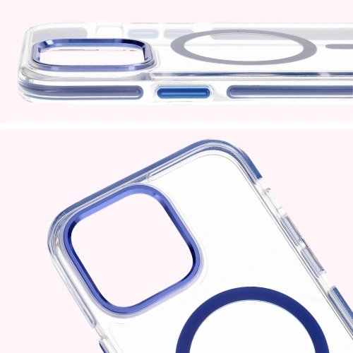 Etui z pierścieniem magnetycznym Bizon Case Marco do Apple iPhone 14 Pro Max przezroczyste z niebieską ramką
