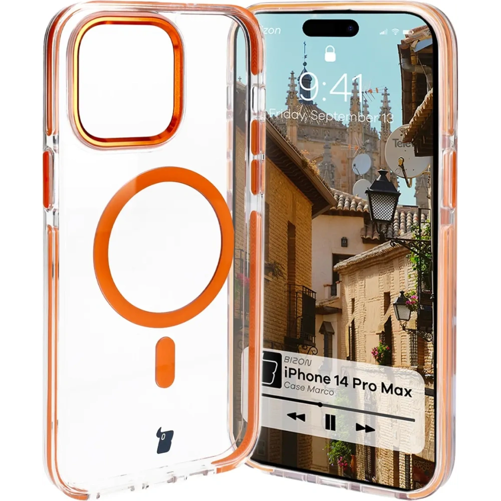 Hurtownia GSM - Bizon Case Marco Apple iPhone 14 Pro Max klar mit orangefarbenem Rahmen - BIZ7075 - {ean13} - Hurt