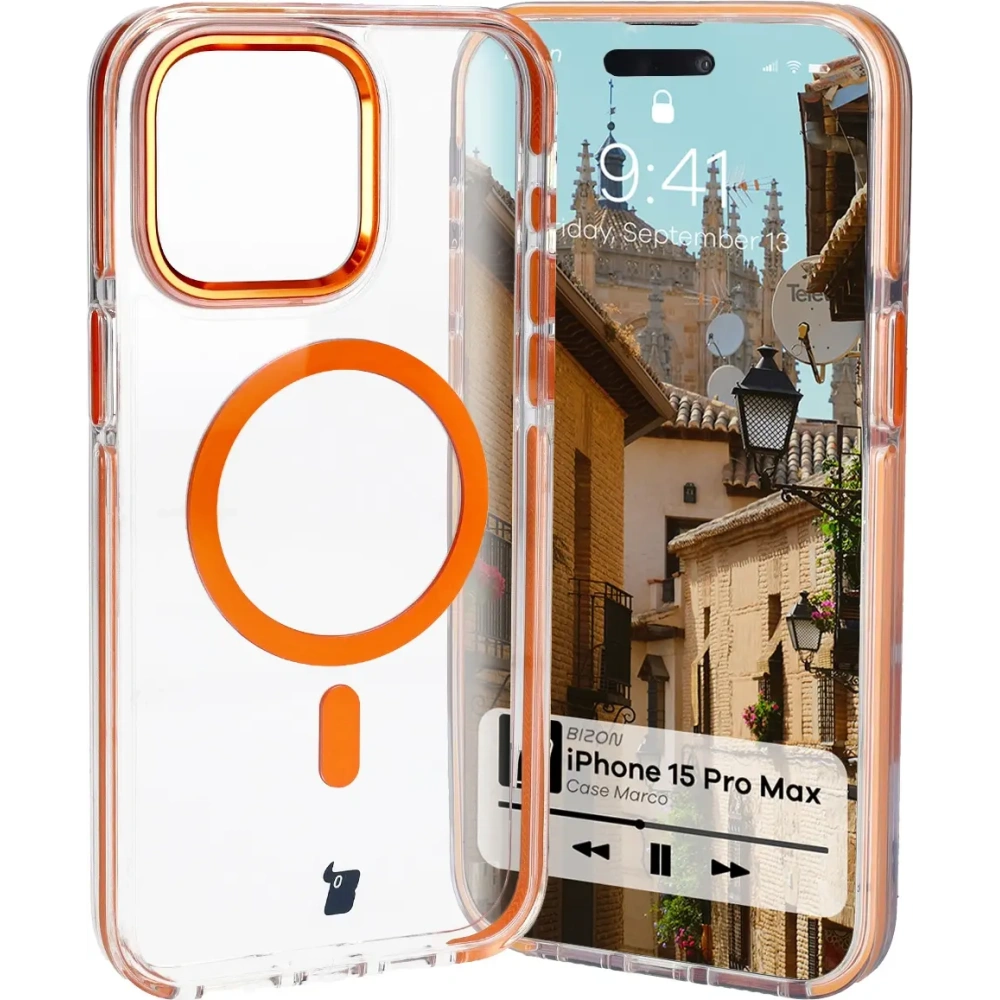 Hurtownia GSM - Bizon Case Marco Apple iPhone 15 Pro Max klar mit orangefarbenem Rahmen - BIZ7076 - {ean13} - Hurt