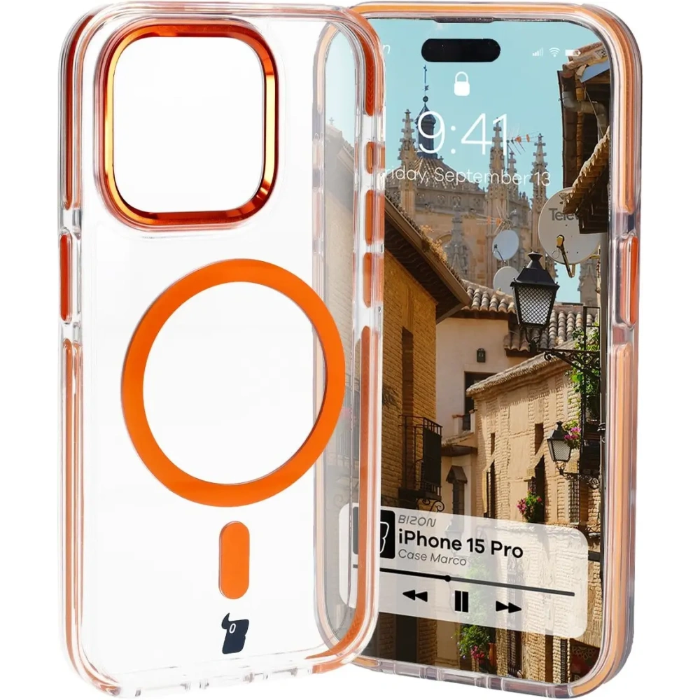 Hurtownia GSM - Bizon Case Marco Apple iPhone 15 Pro átlátszó narancssárga kerettel - BIZ7077 - {ean13} - Hurt