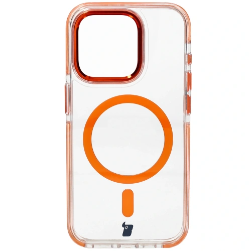 Etui z pierścieniem magnetycznym Bizon Case Marco do Apple iPhone 15 Pro przezroczyste z pomarańczową ramką