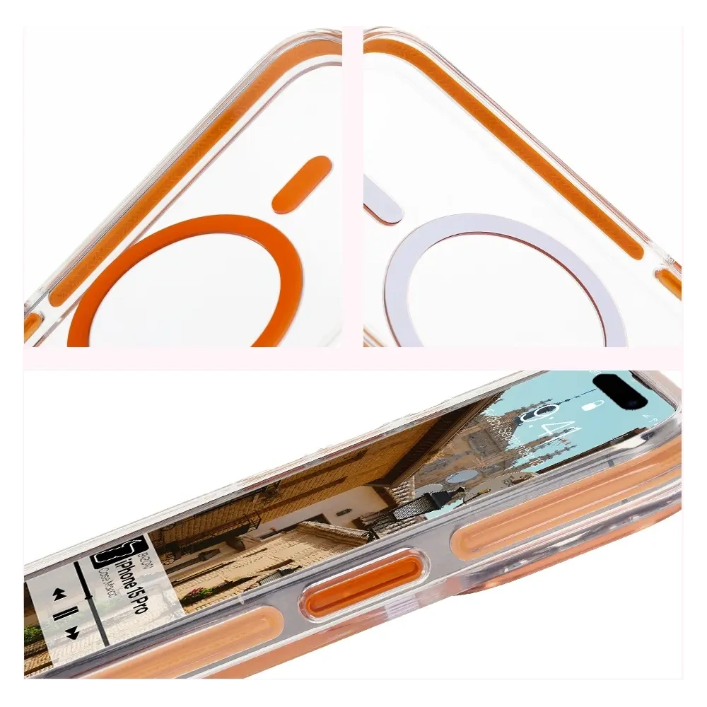 Hurtownia GSM - Etui z pierścieniem magnetycznym Bizon Case Marco do Apple iPhone 15 Pro przezroczyste z pomarańczową ramką - BIZ7077 - {ean13} - Hurt