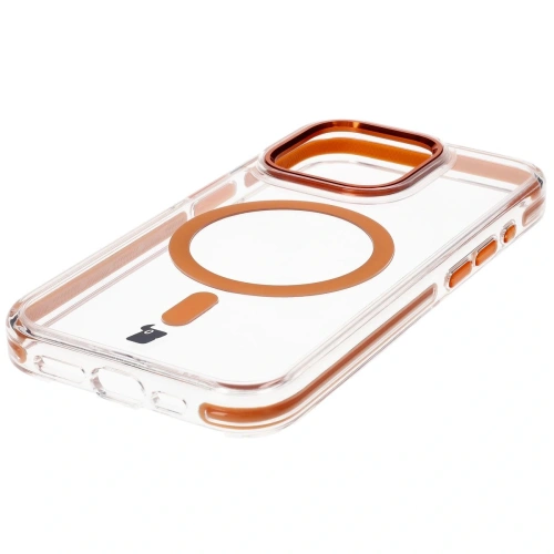 Etui z pierścieniem magnetycznym Bizon Case Marco do Apple iPhone 15 Pro przezroczyste z pomarańczową ramką