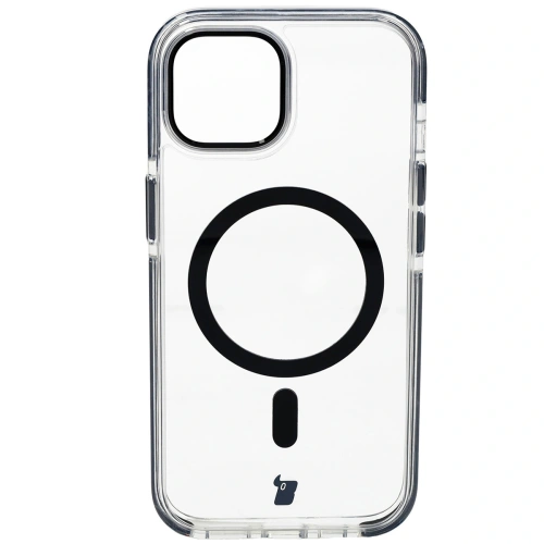 Etui z pierścieniem magnetycznym Bizon Case Marco do Apple iPhone 15 przezroczyste z czarną ramką