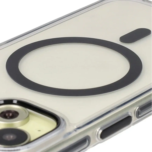 Etui z pierścieniem magnetycznym Bizon Case Marco do Apple iPhone 15 przezroczyste z czarną ramką