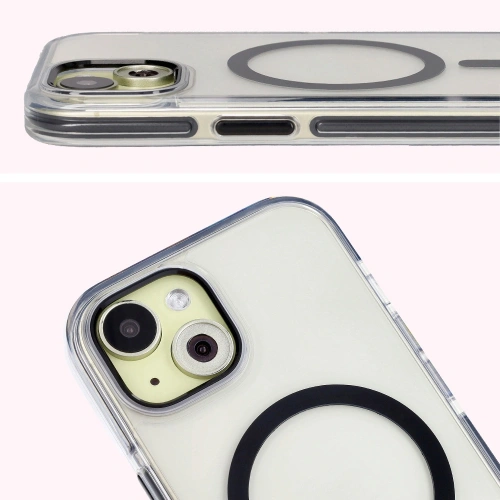 Etui z pierścieniem magnetycznym Bizon Case Marco do Apple iPhone 15 przezroczyste z czarną ramką