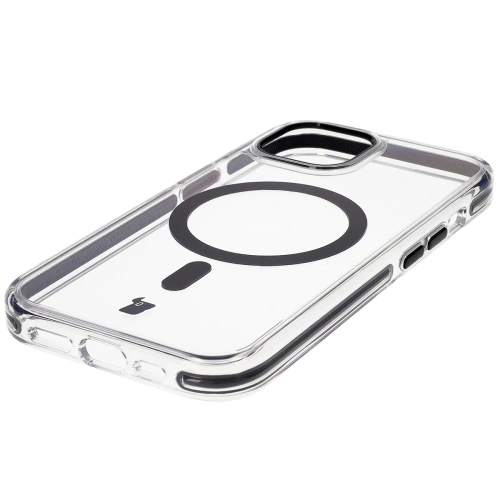 Etui z pierścieniem magnetycznym Bizon Case Marco do Apple iPhone 15 przezroczyste z czarną ramką