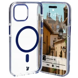 Hurtownia GSM - Etui s magnetickým kroužkem Bizon Case Marco pro Apple iPhone 15 průhledné s modrým rámem - BIZ7079 - {ean13} - Hurt