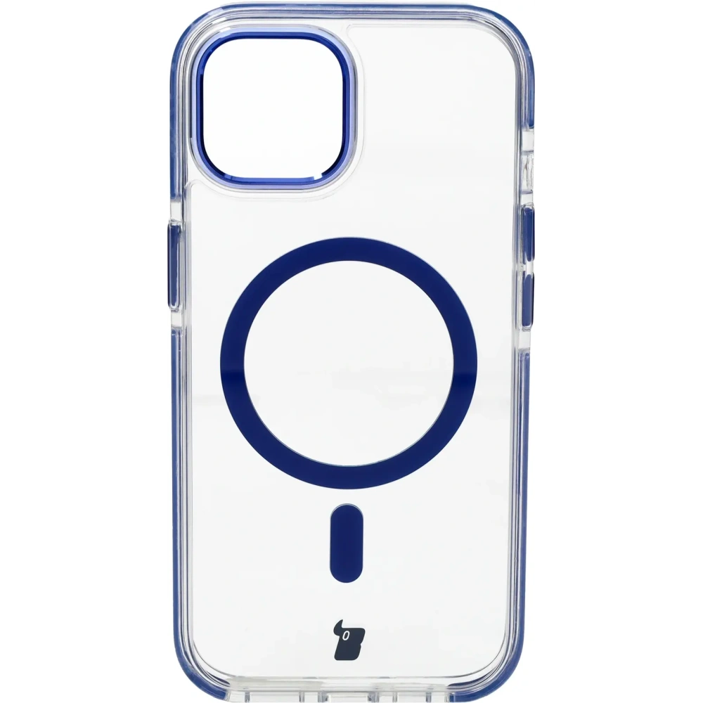 Hurtownia GSM - Etui z pierścieniem magnetycznym Bizon Case Marco do Apple iPhone 15 przezroczyste z niebieską ramką - BIZ7079 - {ean13} - Hurt