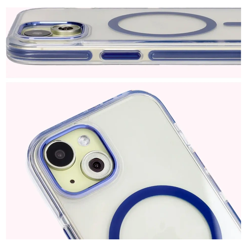 Hurtownia GSM - Etui z pierścieniem magnetycznym Bizon Case Marco do Apple iPhone 15 przezroczyste z niebieską ramką - BIZ7079 - {ean13} - Hurt