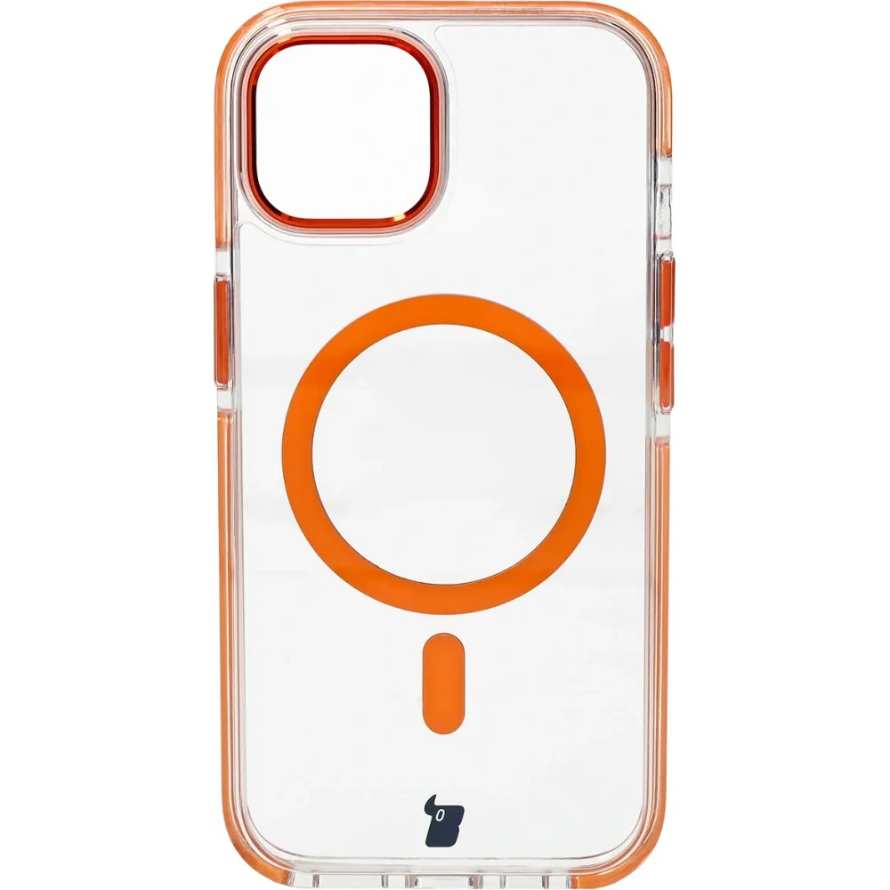 Hurtownia GSM - Etui z pierścieniem magnetycznym Bizon Case Marco do Apple iPhone 15 przezroczyste z pomarańczową ramką - BIZ7080 - {ean13} - Hurt
