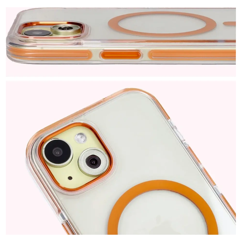 Hurtownia GSM - Etui z pierścieniem magnetycznym Bizon Case Marco do Apple iPhone 15 przezroczyste z pomarańczową ramką - BIZ7080 - {ean13} - Hurt