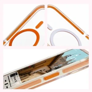 Hurtownia GSM - Etui z pierścieniem magnetickým Bizon Case Marco do Apple iPhone 15 průhledné s oranžovým rámem - BIZ7080 - {ean13} - Hurt
