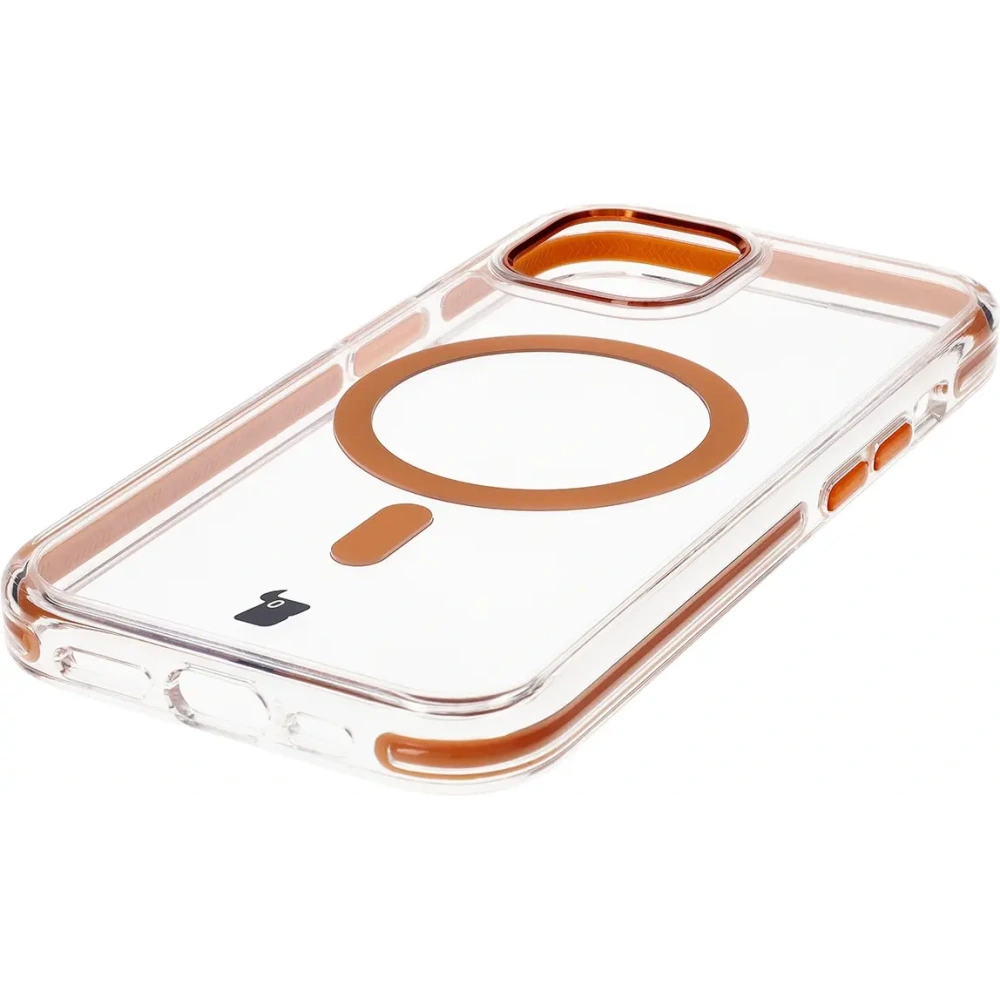 Hurtownia GSM - Etui z pierścieniem magnetycznym Bizon Case Marco do Apple iPhone 15 przezroczyste z pomarańczową ramką - BIZ7080 - {ean13} - Hurt