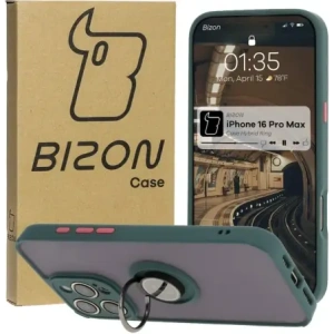 Hurtownia GSM - Bizon Case Hybrid Ring Apple iPhone 16 Pro Max fumuriu cu un cadru verde închis - BIZ7081 - {ean13} - Hurt
