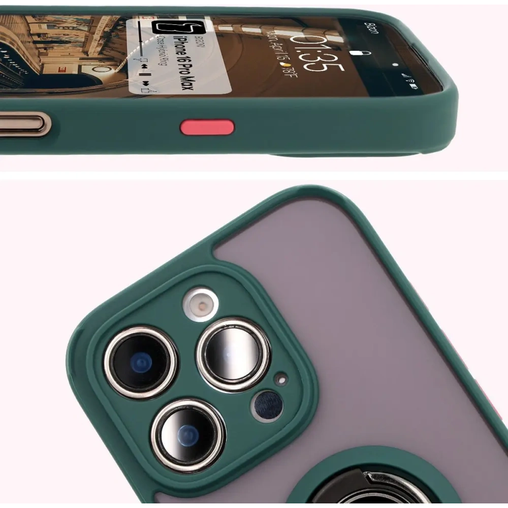 Hurtownia GSM - Bizon Case Hybrid Ring Apple iPhone 16 Pro Max rauchig mit einem dunkelgrünen Rahmen - BIZ7081 - {ean13} - Hurt