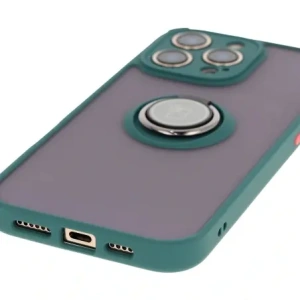 Etui z uchwytem na palec Bizon Case Hybrid Ring do Apple iPhone 16 Pro Max przydymione z ciemnozieloną ramką