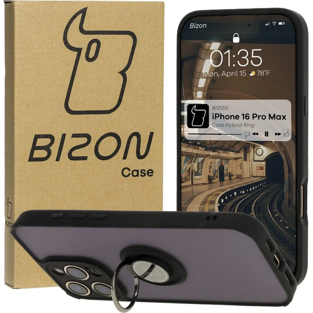 Hurtownia GSM - Bizon Case Hybrid Ring Apple iPhone 16 Pro Max fumuriu cu un cadru negru - BIZ7082 - {ean13} - Hurt