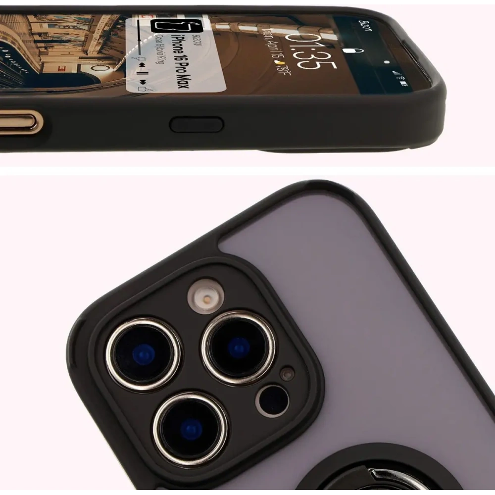 Hurtownia GSM - Bizon Case Hybrid Ring Apple iPhone 16 Pro Max rauchig mit einem schwarzen Rahmen - BIZ7082 - {ean13} - Hurt