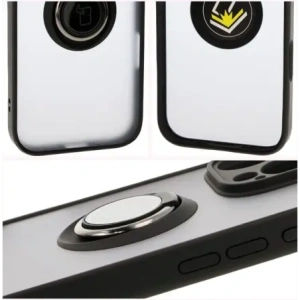 Etui z uchwytem na palec Bizon Case Hybrid Ring do Apple iPhone 16 Pro Max przydymione z czarną ramką