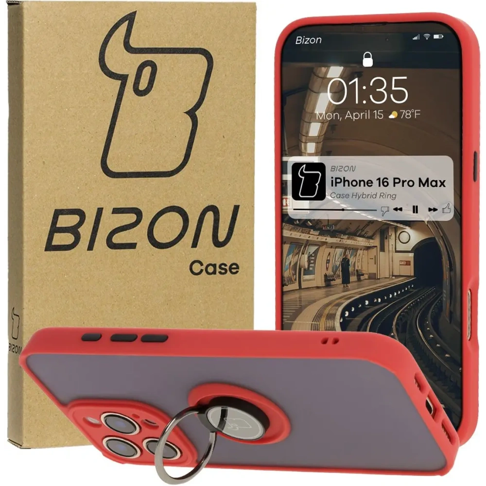 Hurtownia GSM - Bizon Case Hybrid Ring Apple iPhone 16 Pro Max rauchig mit einem roten Rahmen - BIZ7083 - {ean13} - Hurt