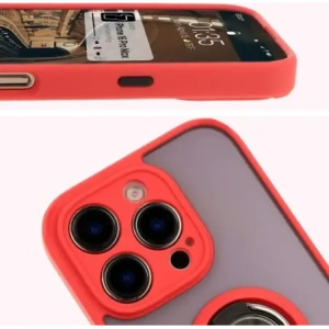 Etui z uchwytem na palec Bizon Case Hybrid Ring do Apple iPhone 16 Pro Max przydymione z czerwoną ramką