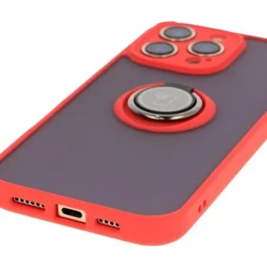 Etui z uchwytem na palec Bizon Case Hybrid Ring do Apple iPhone 16 Pro Max przydymione z czerwoną ramką