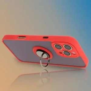 Etui z uchwytem na palec Bizon Case Hybrid Ring do Apple iPhone 16 Pro Max przydymione z czerwoną ramką