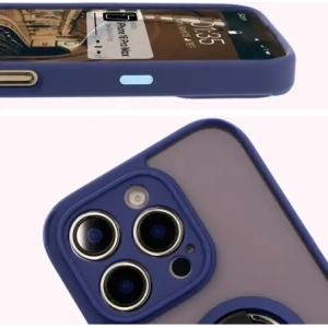 Etui z uchwytem na palec Bizon Case Hybrid Ring do Apple iPhone 16 Pro Max przydymione z granatową ramką
