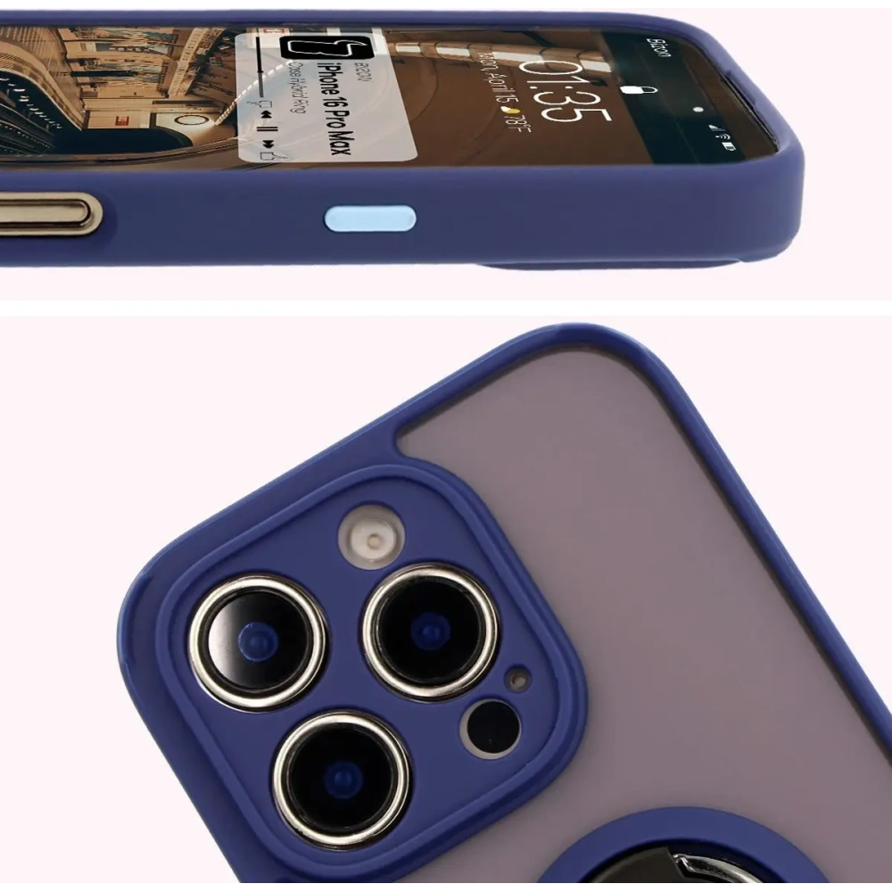 Hurtownia GSM - Bizon Case Hybrid Ring Apple iPhone 16 Pro Max rauchig mit einem marineblauen Rahmen - BIZ7084 - {ean13} - Hurt