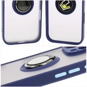 Etui z uchwytem na palec Bizon Case Hybrid Ring do Apple iPhone 16 Pro Max przydymione z granatową ramką