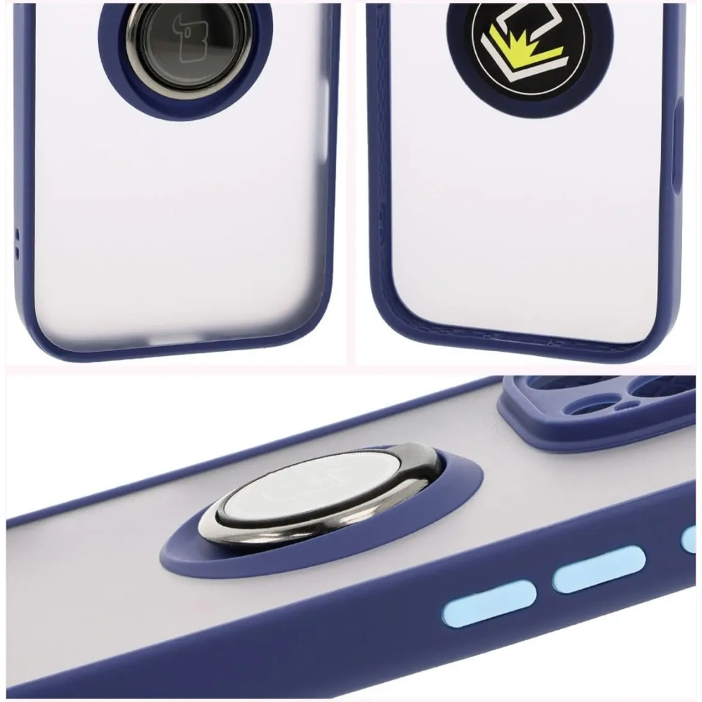 Hurtownia GSM - Bizon Case Hybrid Ring Apple iPhone 16 Pro Max rauchig mit einem marineblauen Rahmen - BIZ7084 - {ean13} - Hurt